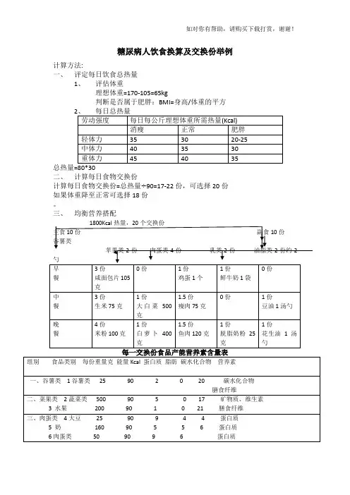 糖尿病饮食换算方法