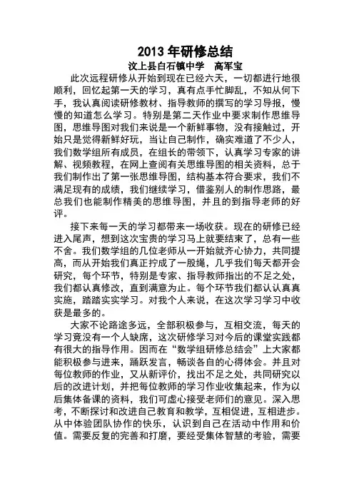 2013年远程研修个人总结