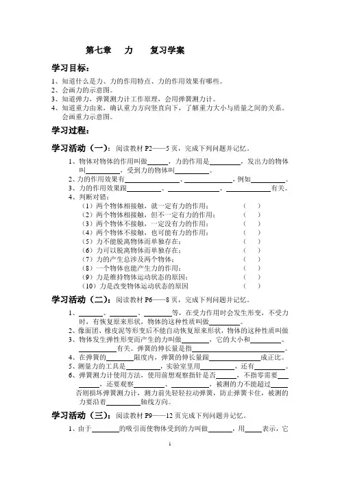 第七章   力    复习学案
