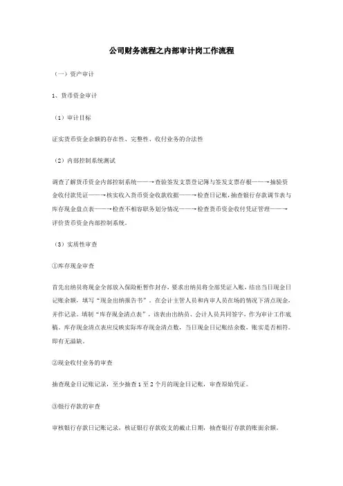 (财务内部审计)公司财务流程之内部审计岗工作流程