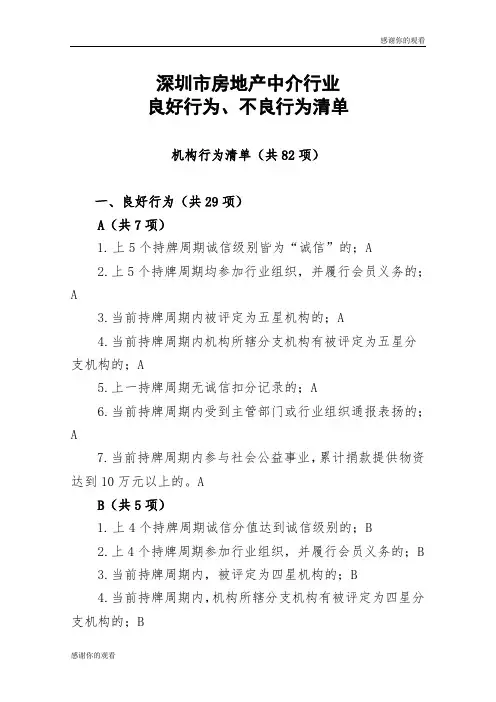 深圳市房地产中介行业良好行为、不良行为清单.doc