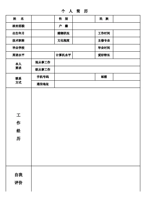 简单实用个人简历表格