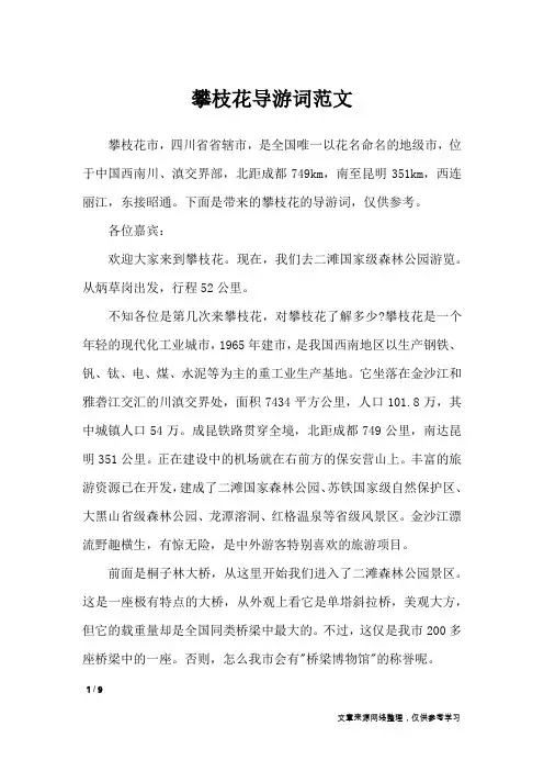 攀枝花导游词范文_导游词