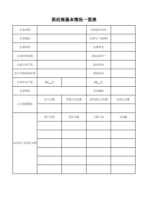 供应商基本情况一览表