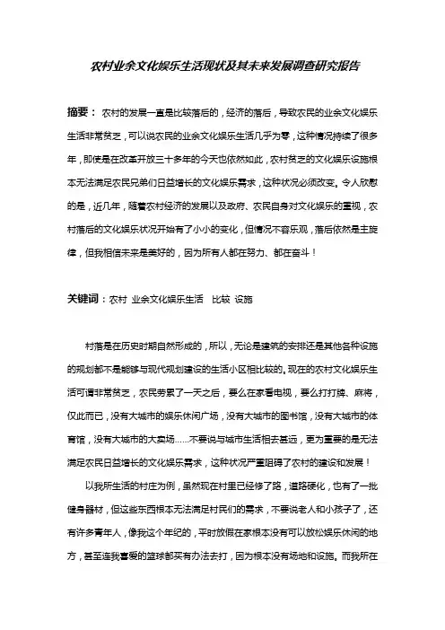 农村业余文化娱乐生活现状及其未来发展调查研究报告
