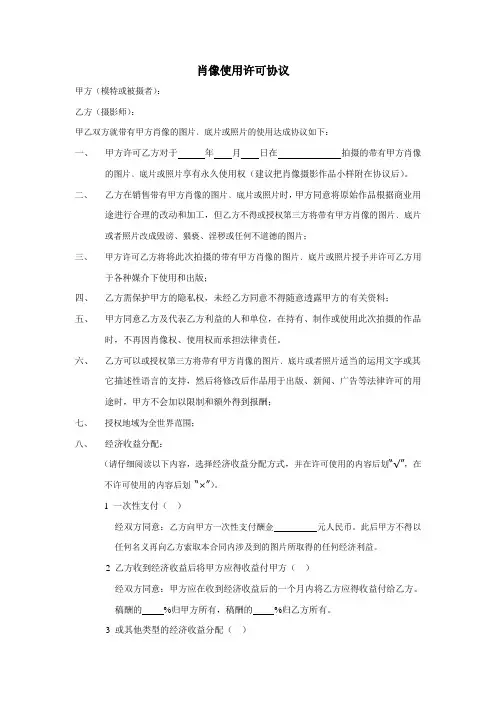 肖像权协议范本