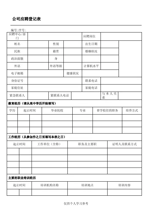 公司应聘登记表模板