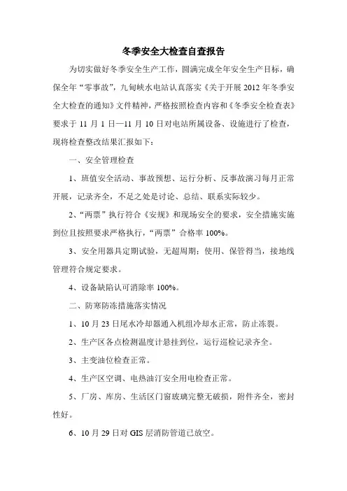 冬季安全大检查自查报告