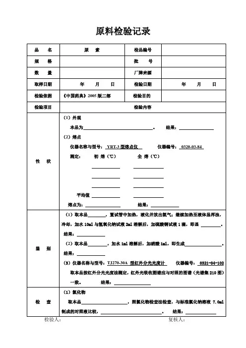 尿素检验记录