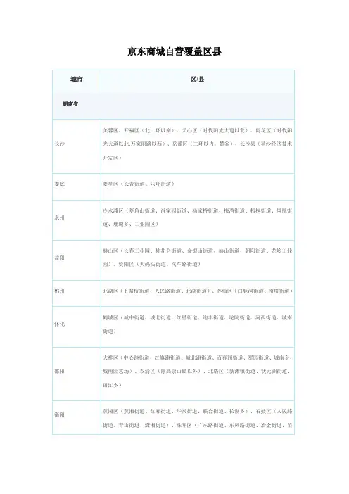京东商城自营覆盖区县