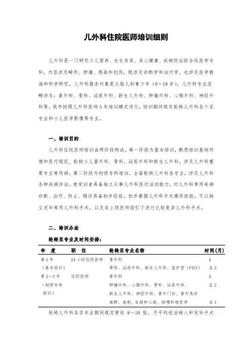 2021年儿外科住院医师培训细则