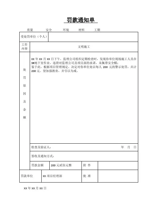 罚款单模板 3
