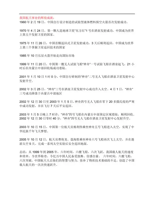 我国航天事业的辉煌成就