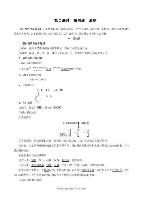 2022届高中化学新教材同步必修第二册 第七章 第四节 第2课时 蛋白质 油脂
