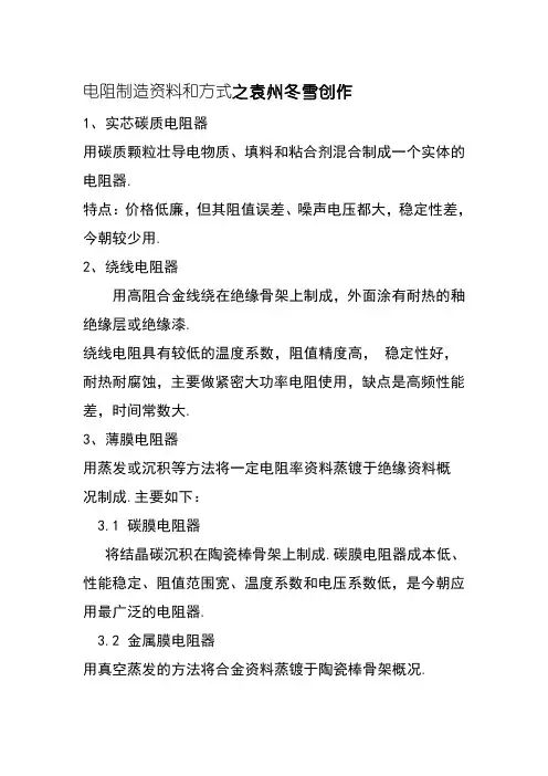 常见电阻的材料和图片