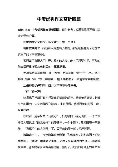 中考优秀作文赏析四篇
