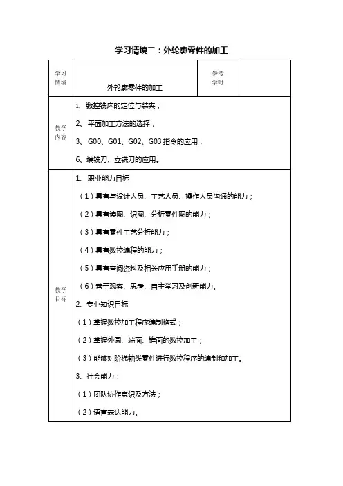 数控加工工艺与编程铣项目二教案