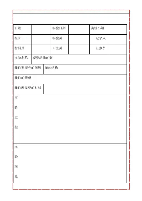 《动物的卵》科学实验记录单
