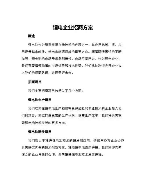 锂电企业招商方案