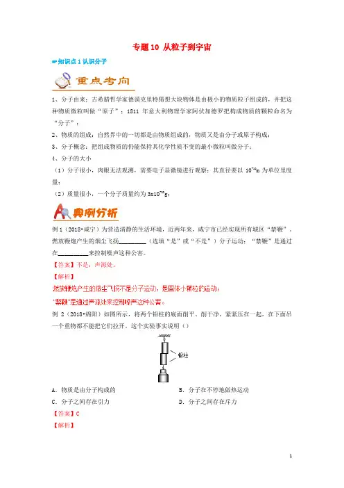 考前练兵 中考物理备考全攻略专题从粒子到宇宙含解析
