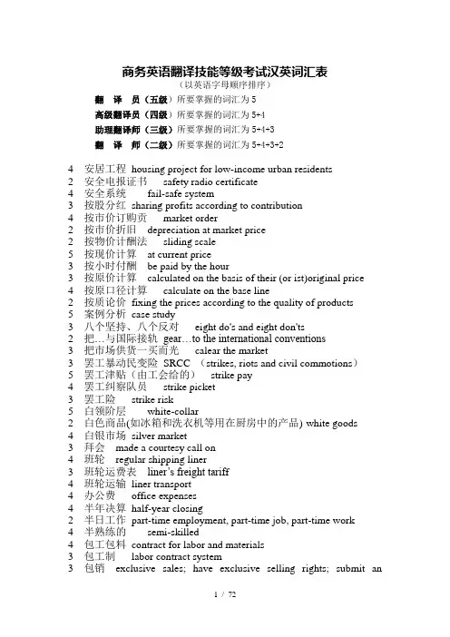 商务英语翻译汉英词汇