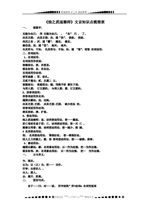 人教版语文必修一文言文知识梳理