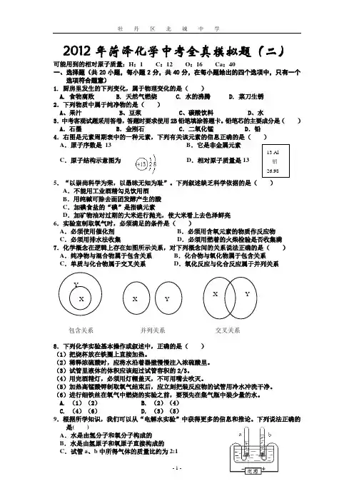 2012年菏泽化学中考全真模拟题(二)