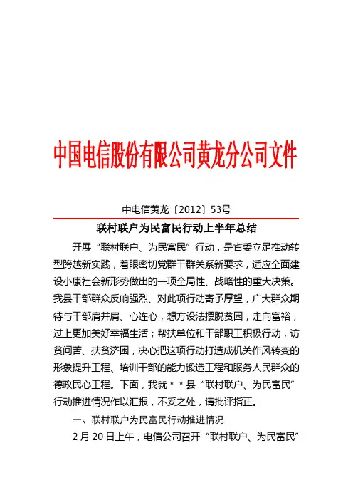 “联村联户、为民富民”行动工作汇报文件