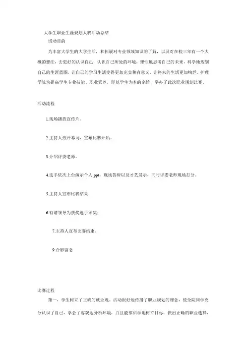 大学生职业生涯规划大赛活动总结