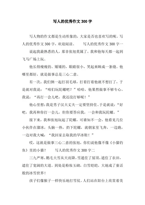 写人的优秀作文300字