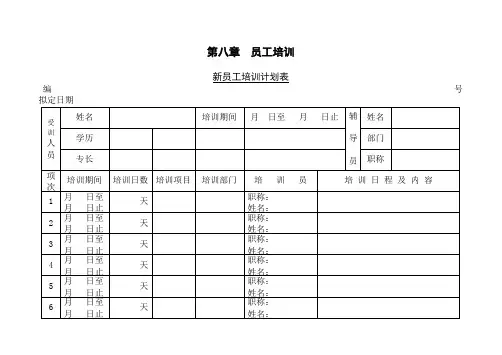 新员工培训计划表表格模板