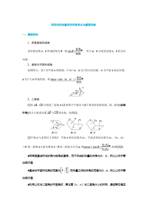 利用空间向量求空间角考点与题型归纳