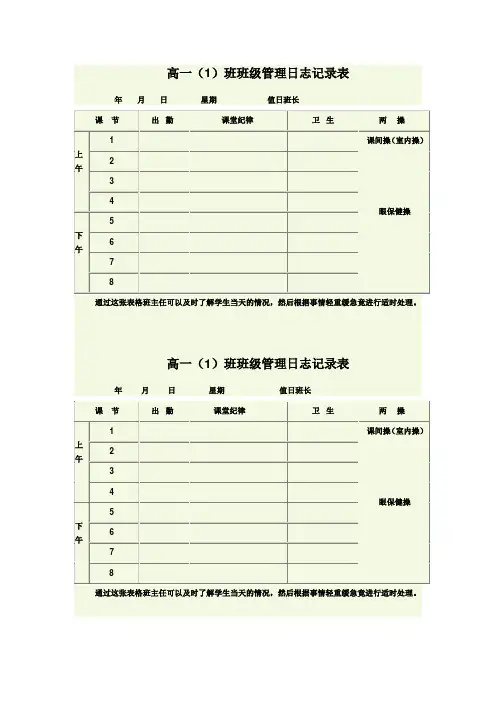 班级管理日志记录(样表)
