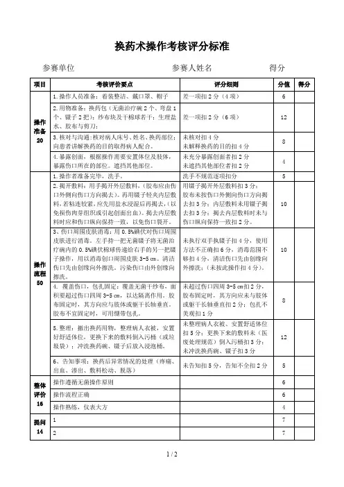 换药术操作考核评分标准 2