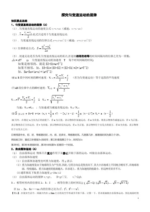 高中物理必修一第二章_探究匀变速直线运动规律__知识点总结_典型例题_专题分析_模拟试题