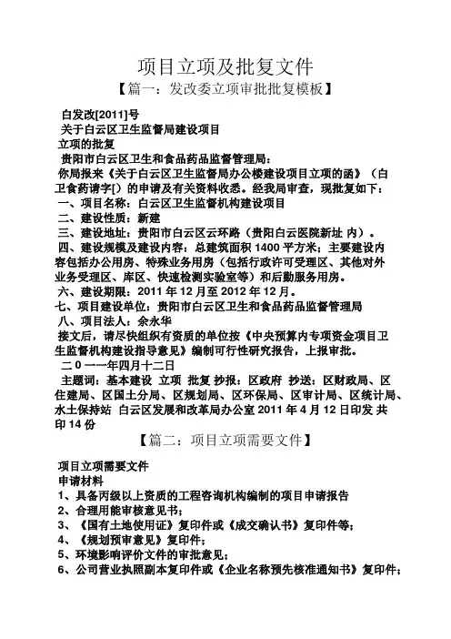 项目立项及批复文件