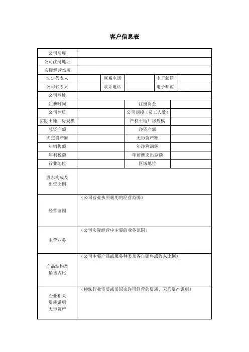 企业调研表(收购兼并)