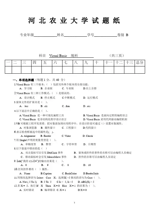VB试题2007(B)