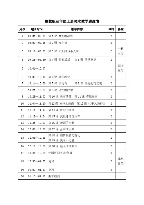 鲁教版三年级上册美术教学进度表