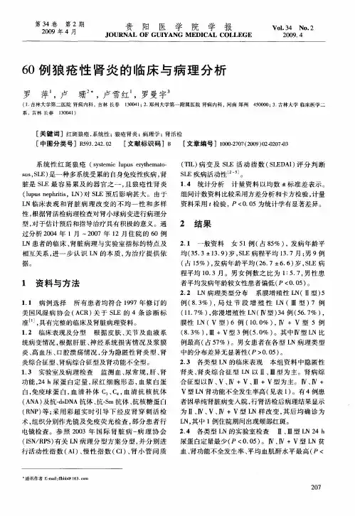 60例狼疮性肾炎的临床与病理分析
