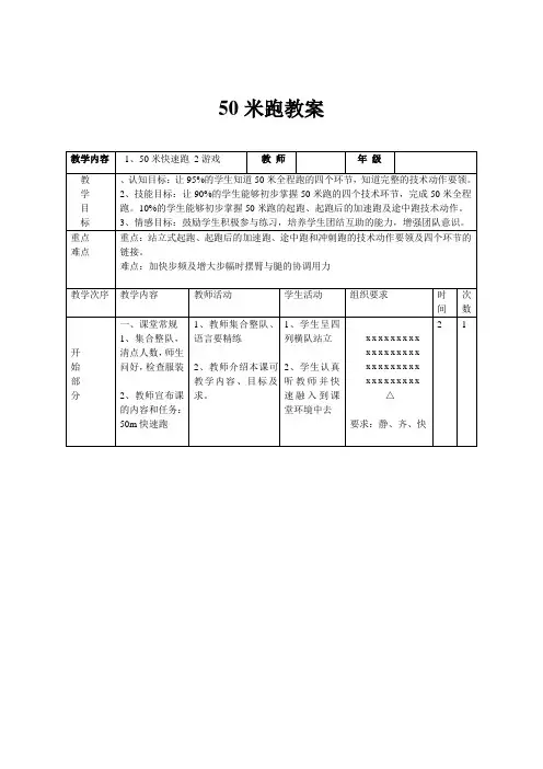 50米快速跑教案 2