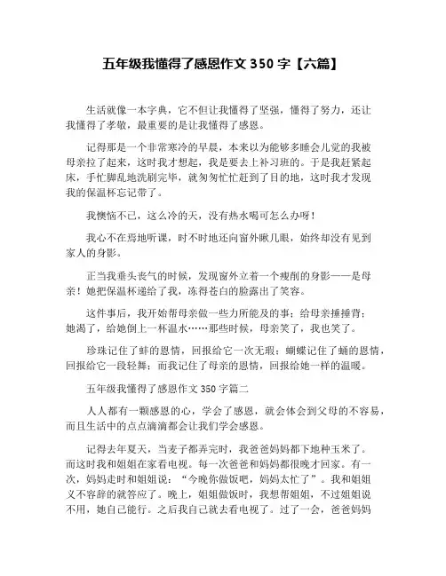 五年级我懂得了感恩作文350字【六篇】