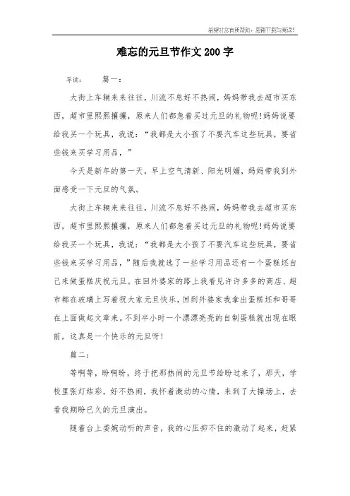 难忘的元旦节作文200字