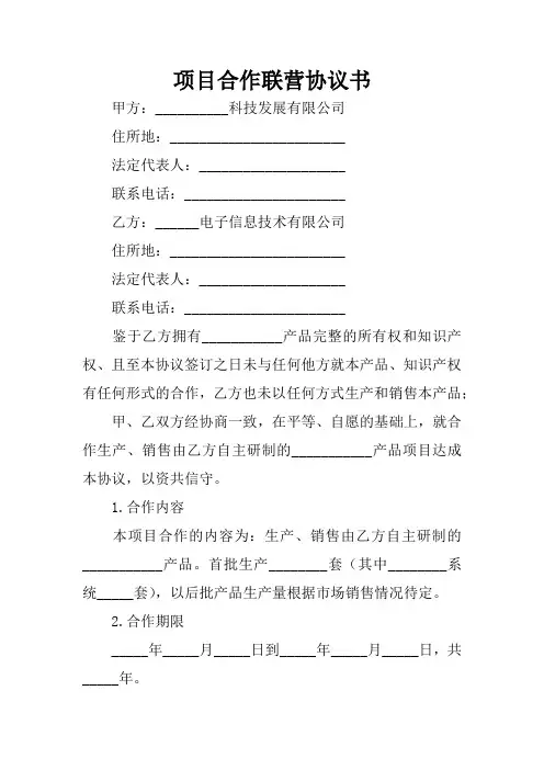 项目合作联营协议书