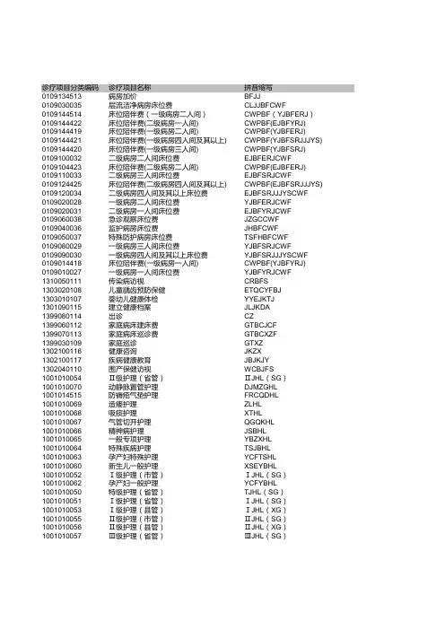 XX医院诊疗项目编码