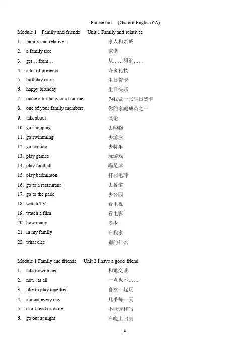 沪教版牛津英语6A-重要词组