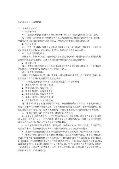 公司化母子公司体制管理