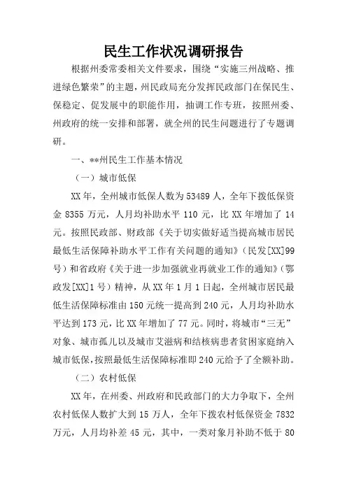 民生工作状况调研报告