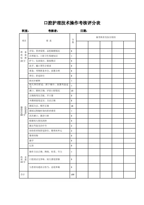 口腔护理技术操作考核评分表