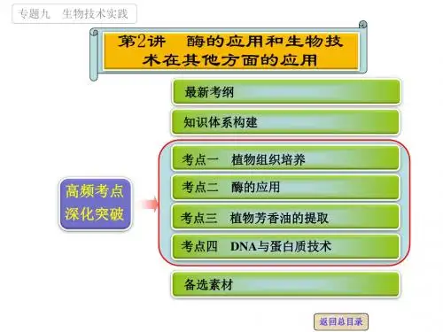 2016高三生物二轮配套课件:专题9-2酶的应用和生物技术在其他方面的应用资料